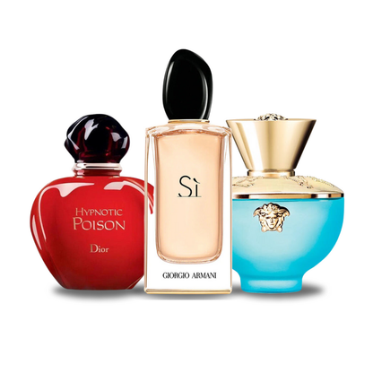 Combo de 3 Perfumes Dior HYPNOTIC POISON, Giorgio Armani SÌ, Versace DYLAN TURQUOISE 100ml